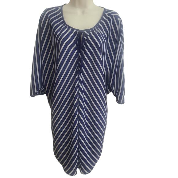 XL Women’s Navy White Striped Tunic Top Kaftan Blouse Loose Fit Batwing Mossimo - Picture 1 of 5